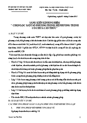 Sáng kiến kinh nghiệm Chọn lọc một số phương trình, hệ phương trình có chứa căn thức